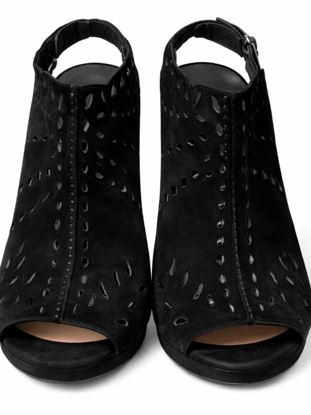 New Via Spiga Suede Black High Heel Open Toe Pumps Women's Size 8.5 M